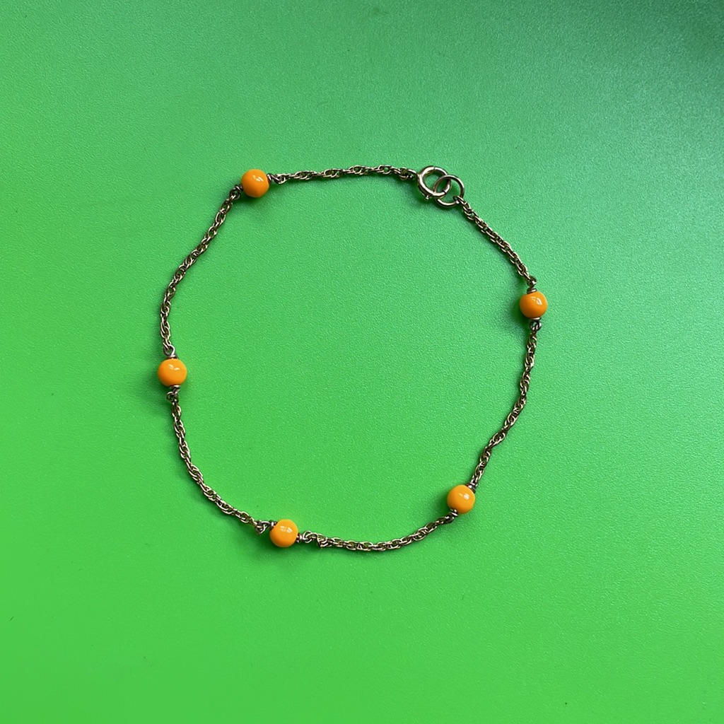 [Vintage] Orange Coral Beaded 12k Gold-Filled Station Bracelet